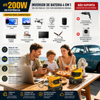 Inversor de Energia 200W para Eletrodomésticos – USB, Tipo-C e Luz LED