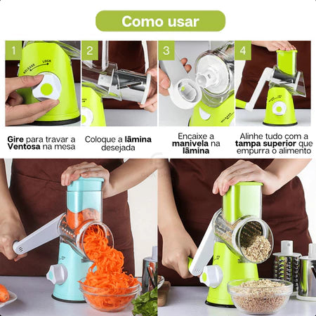 InoxSlice - Cortador Ralador e Fatiador de Legumes Multifuncional 3 Lâminas